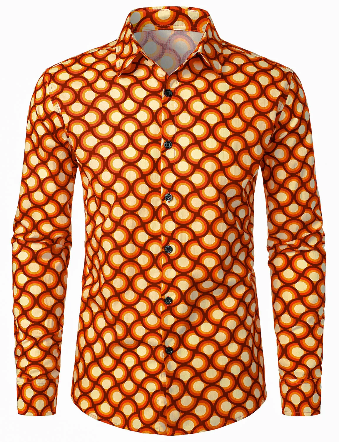 Men's Retro 70s Geometric Print Cotton Long Sleeve Shirt
