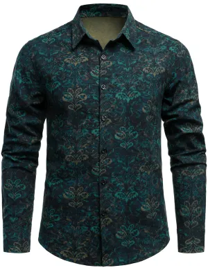 Men's Retro Abstract Print Casual Long Sleeve Button Up Shirt