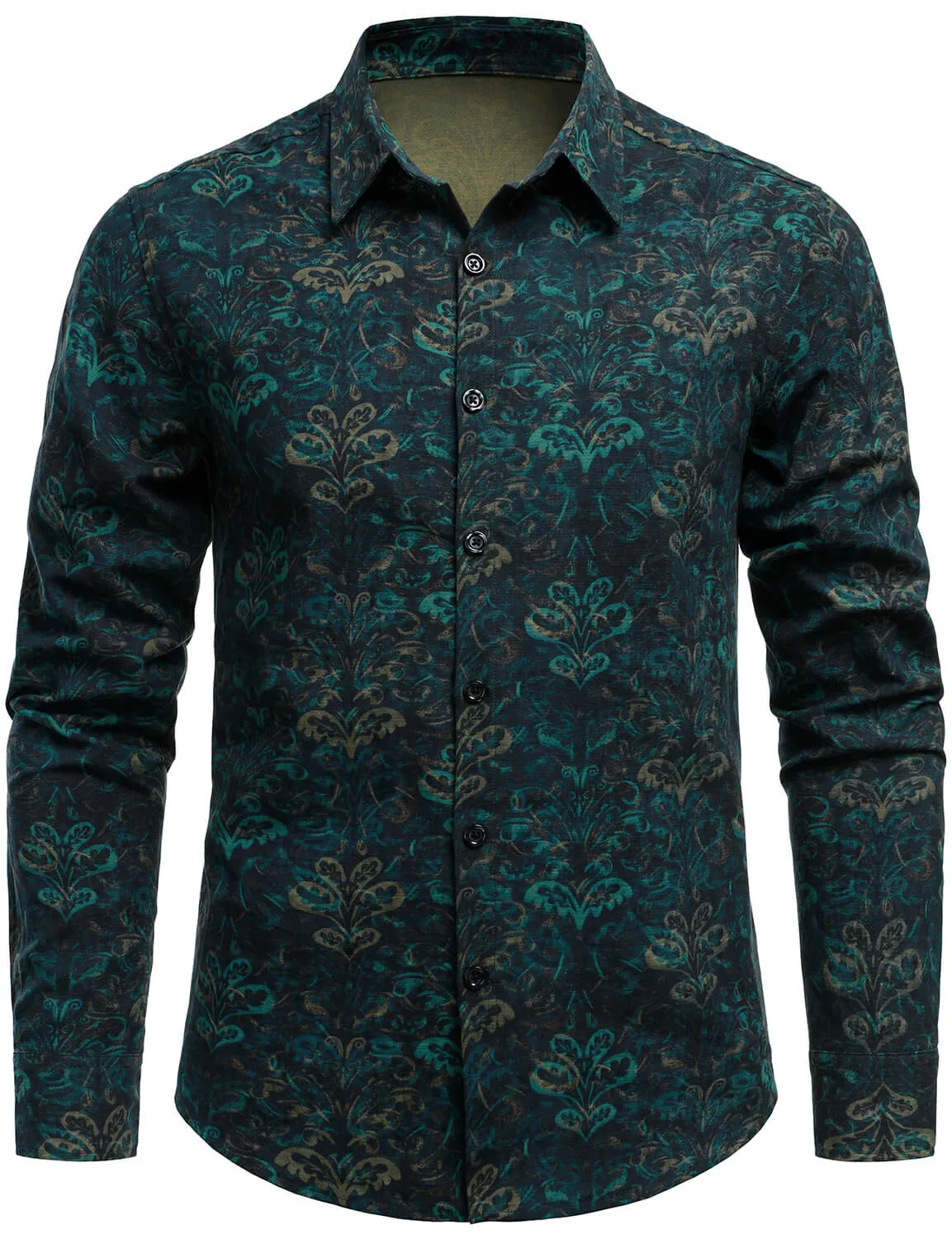 Men's Retro Abstract Print Casual Long Sleeve Button Up Shirt