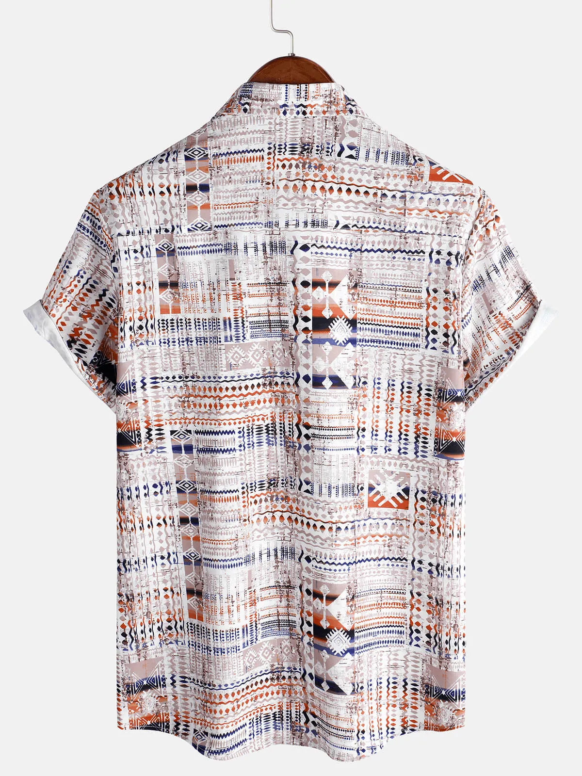 Men's Retro Brown Casual Holiday Short Sleeve Floral Button Up Shirt