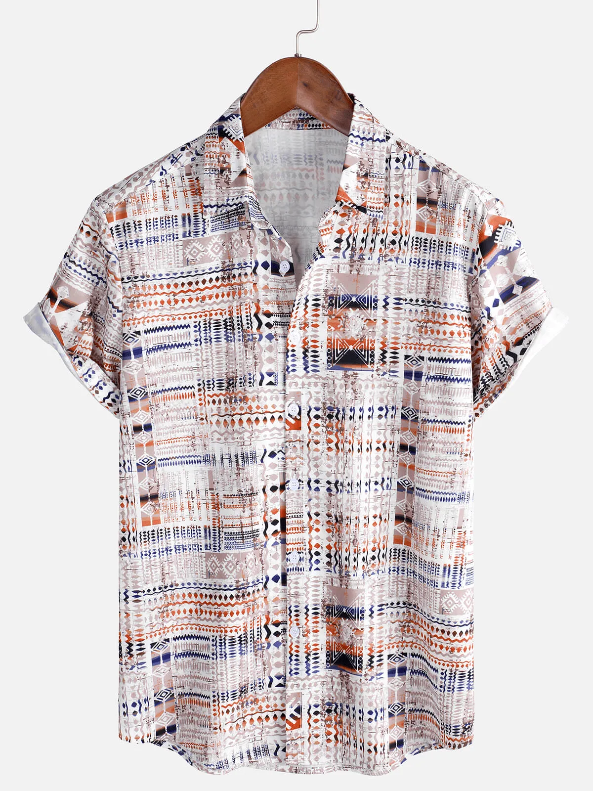 Men's Retro Brown Casual Holiday Short Sleeve Floral Button Up Shirt