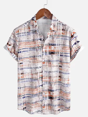 Men's Retro Brown Casual Holiday Short Sleeve Floral Button Up Shirt