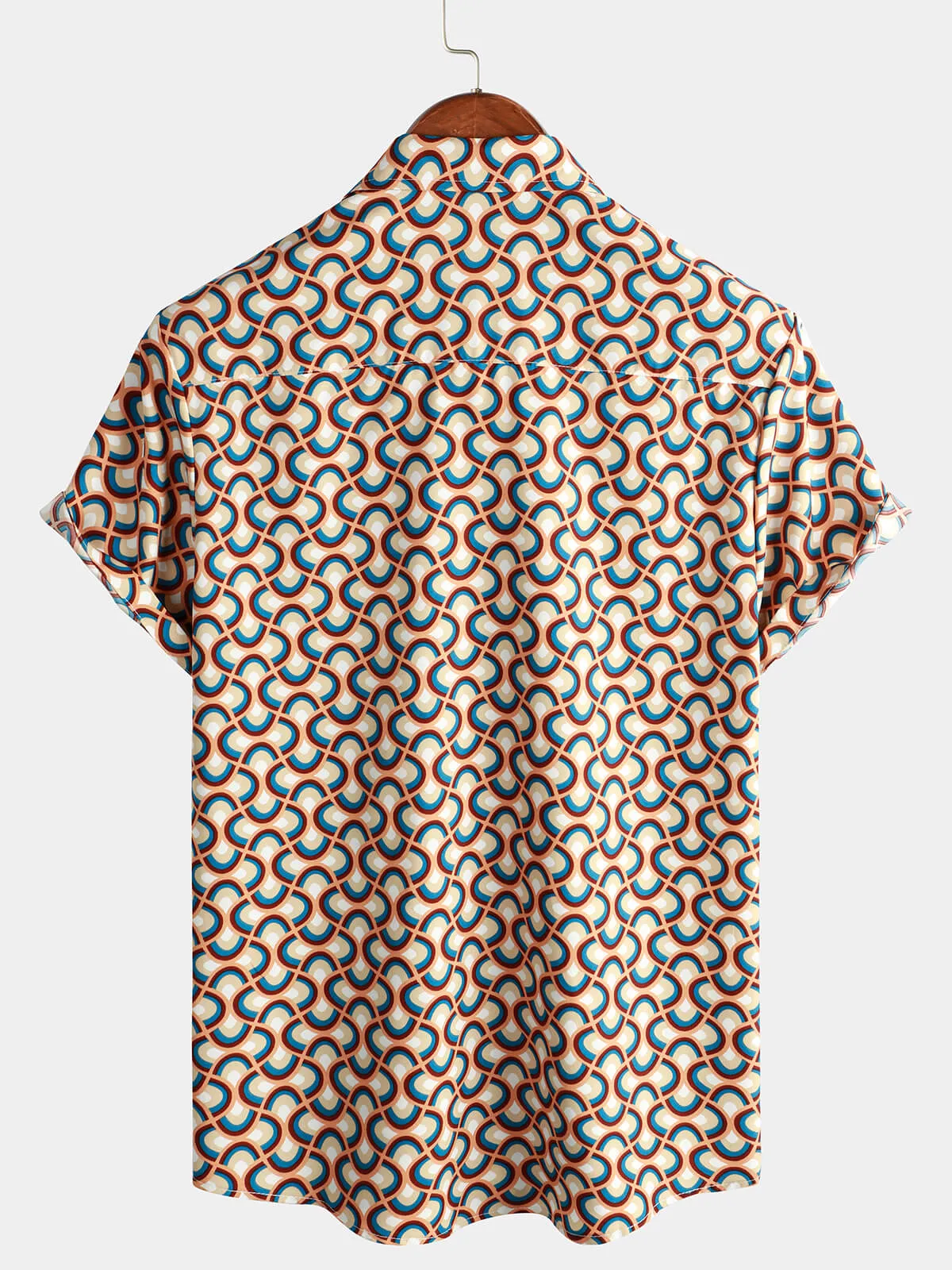Men's Retro Button Up Vintage Geometric Circle Cool Short Sleeve Shirt