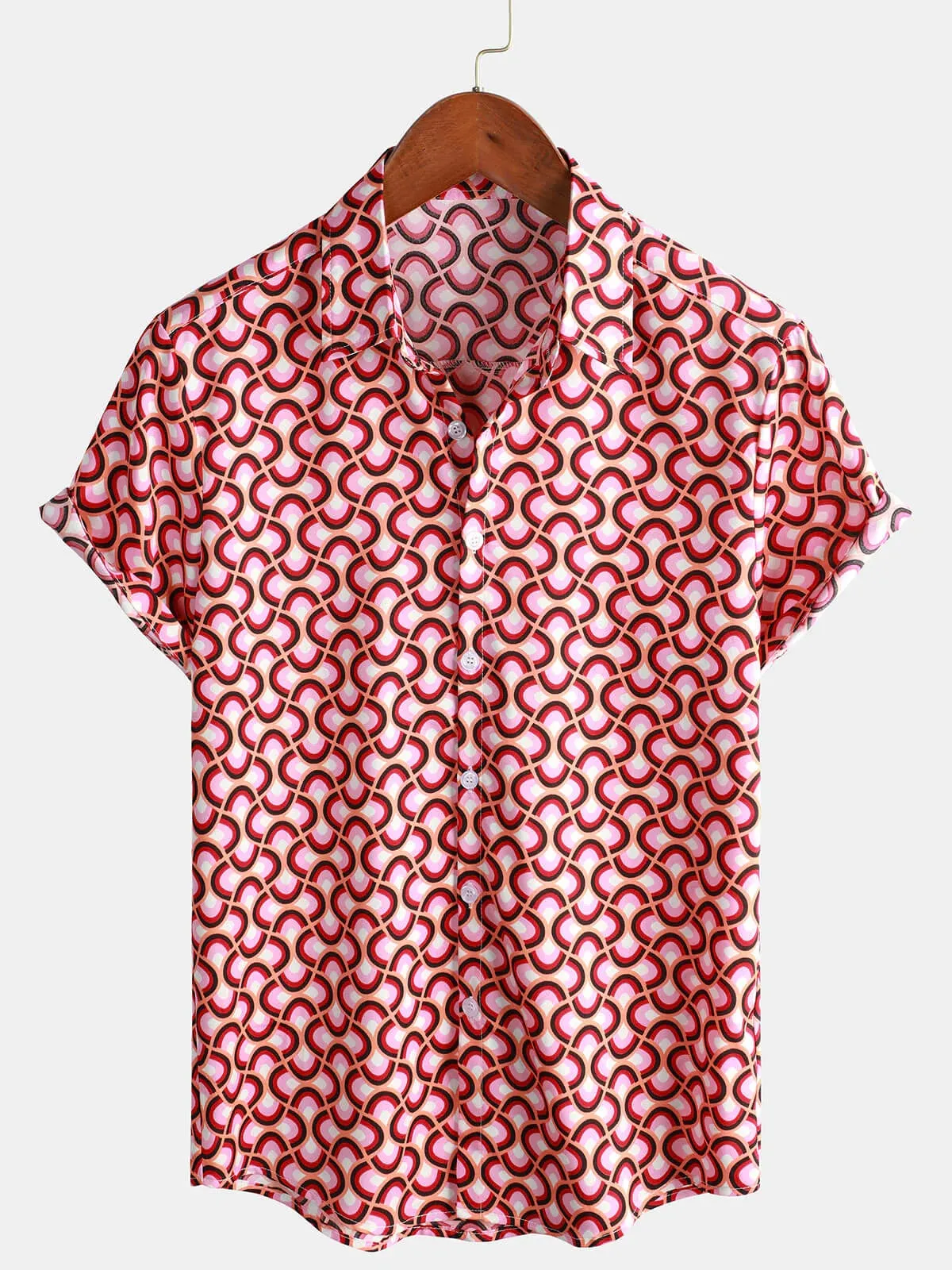 Men's Retro Button Up Vintage Geometric Circle Cool Short Sleeve Shirt