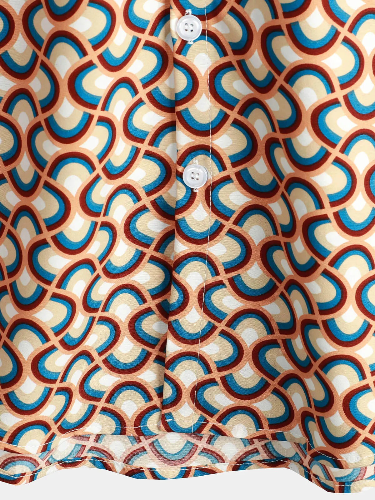 Men's Retro Button Up Vintage Geometric Circle Cool Short Sleeve Shirt