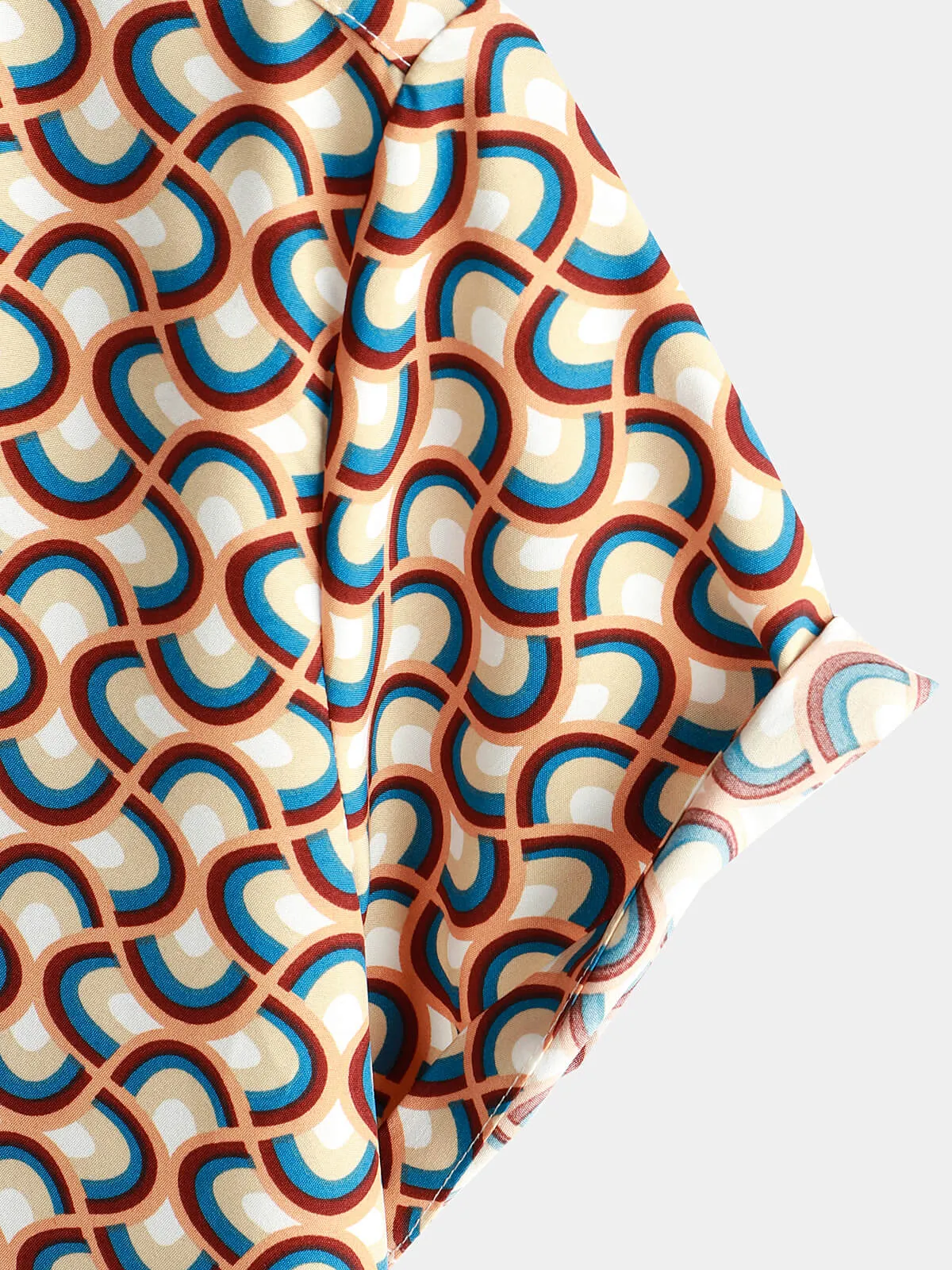 Men's Retro Button Up Vintage Geometric Circle Cool Short Sleeve Shirt
