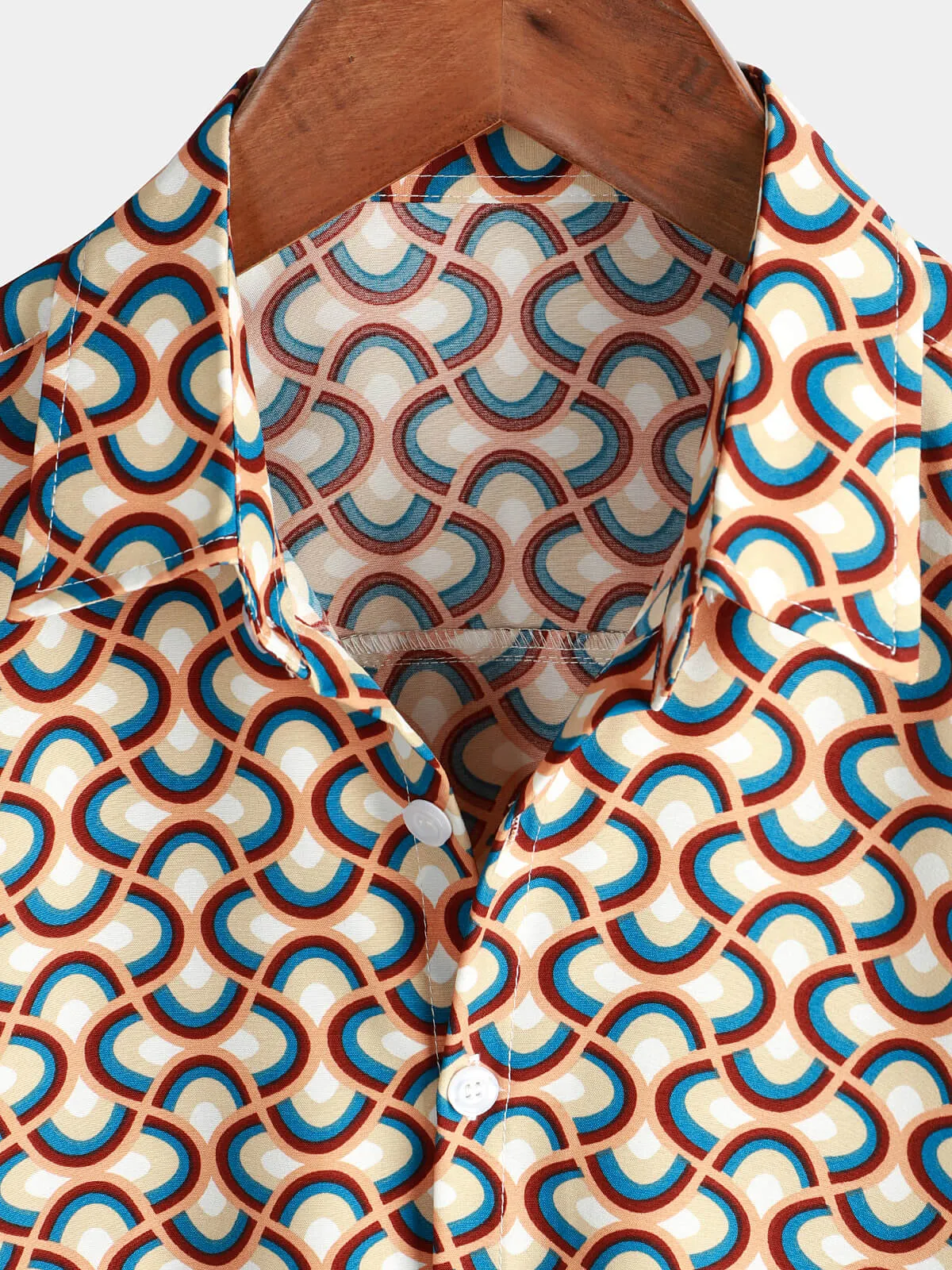 Men's Retro Button Up Vintage Geometric Circle Cool Short Sleeve Shirt