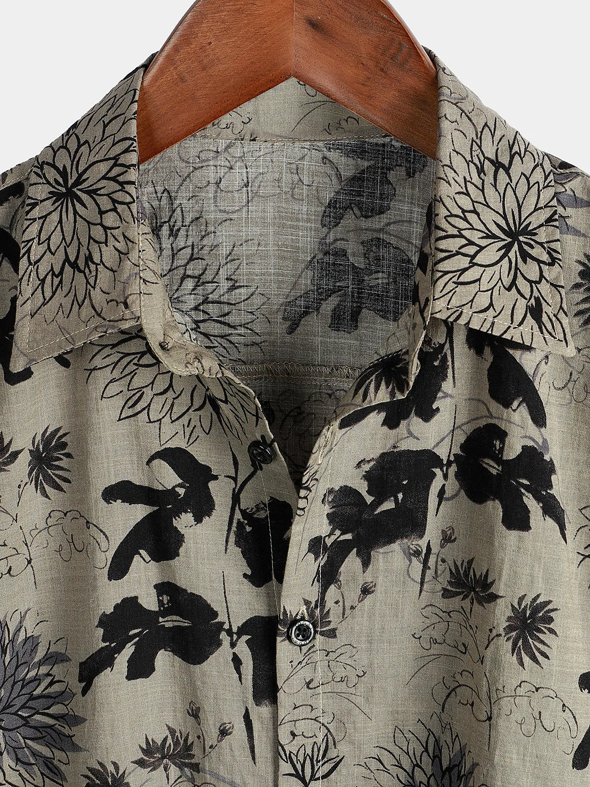 Men's Retro Flower Print Floral Button Up Vintage Holiday Short Sleeve Shirt