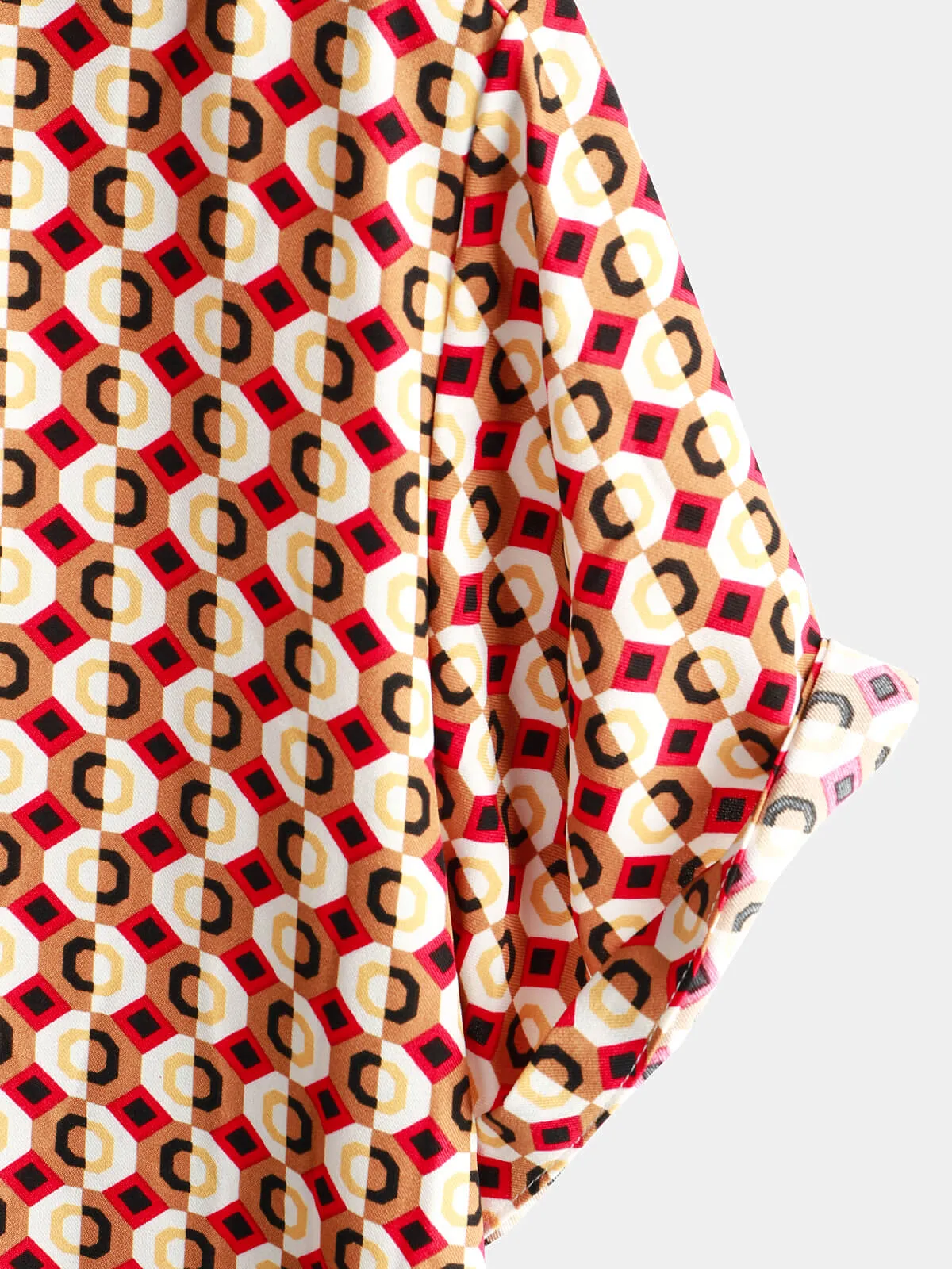 Men's Retro Geometric 70s Disco Party Button Up Summer Short Sleeve Shirt