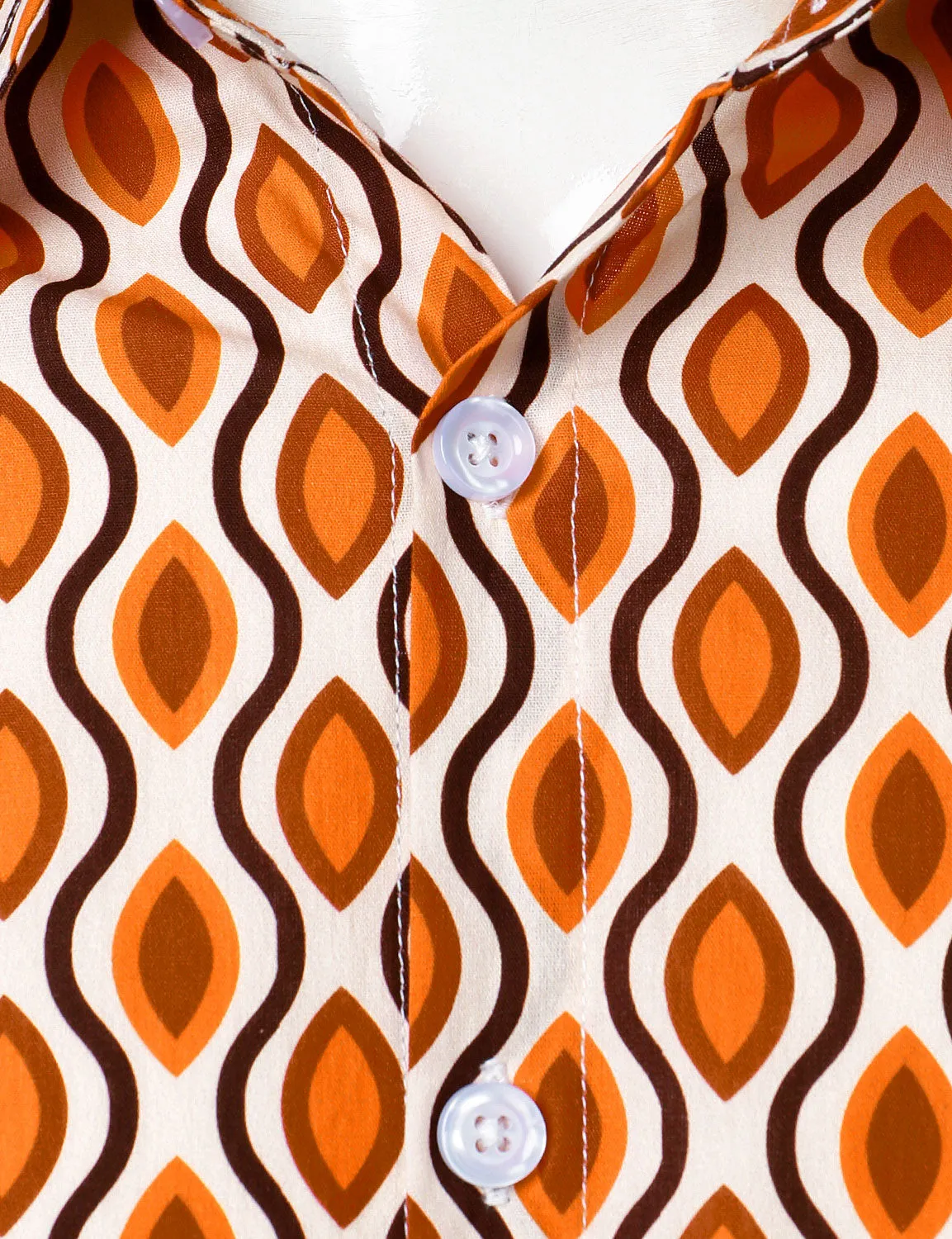 Men's Retro Geometric Print 70s Cotton Button Long Sleeve Shirt