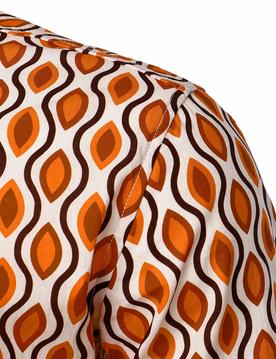 Men's Retro Geometric Print 70s Cotton Button Long Sleeve Shirt
