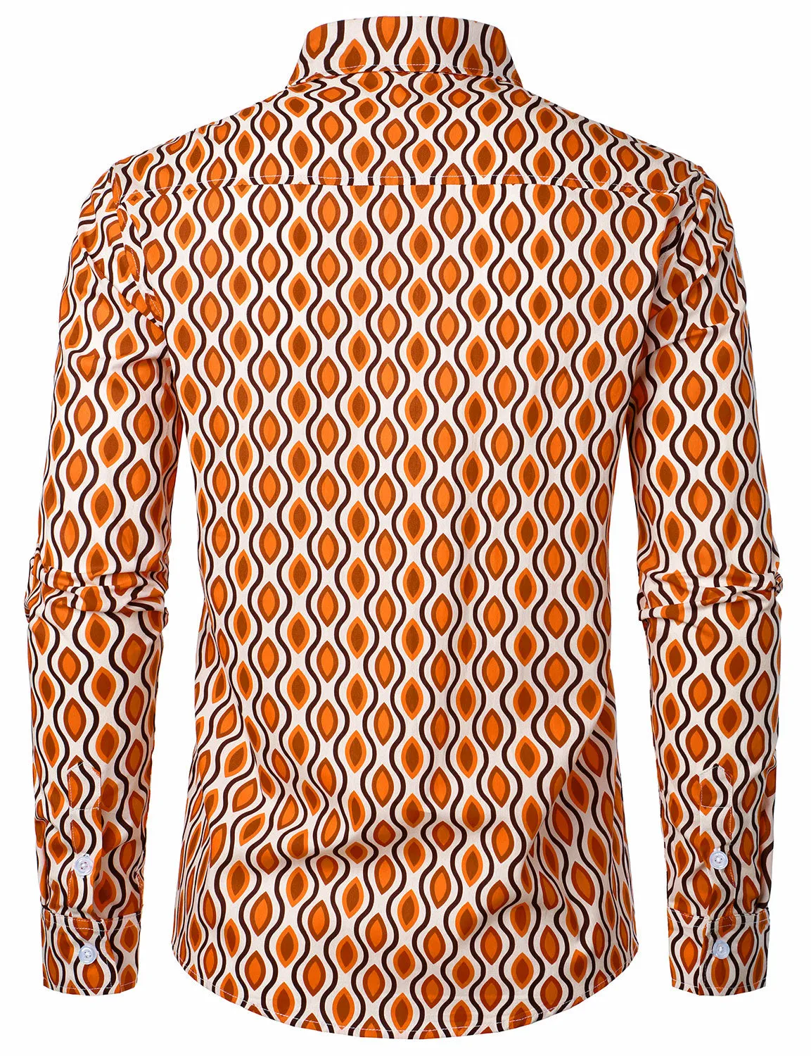 Men's Retro Geometric Print 70s Cotton Button Long Sleeve Shirt
