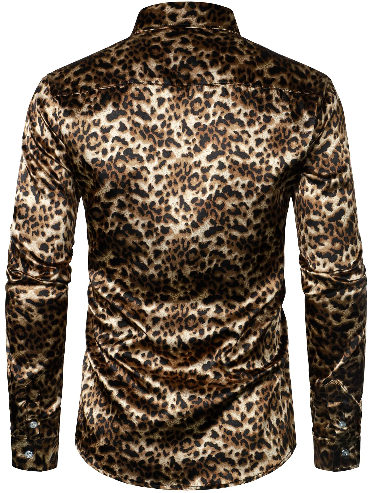Men's Retro Leopard Button Up Brown Long Sleeve Shirt