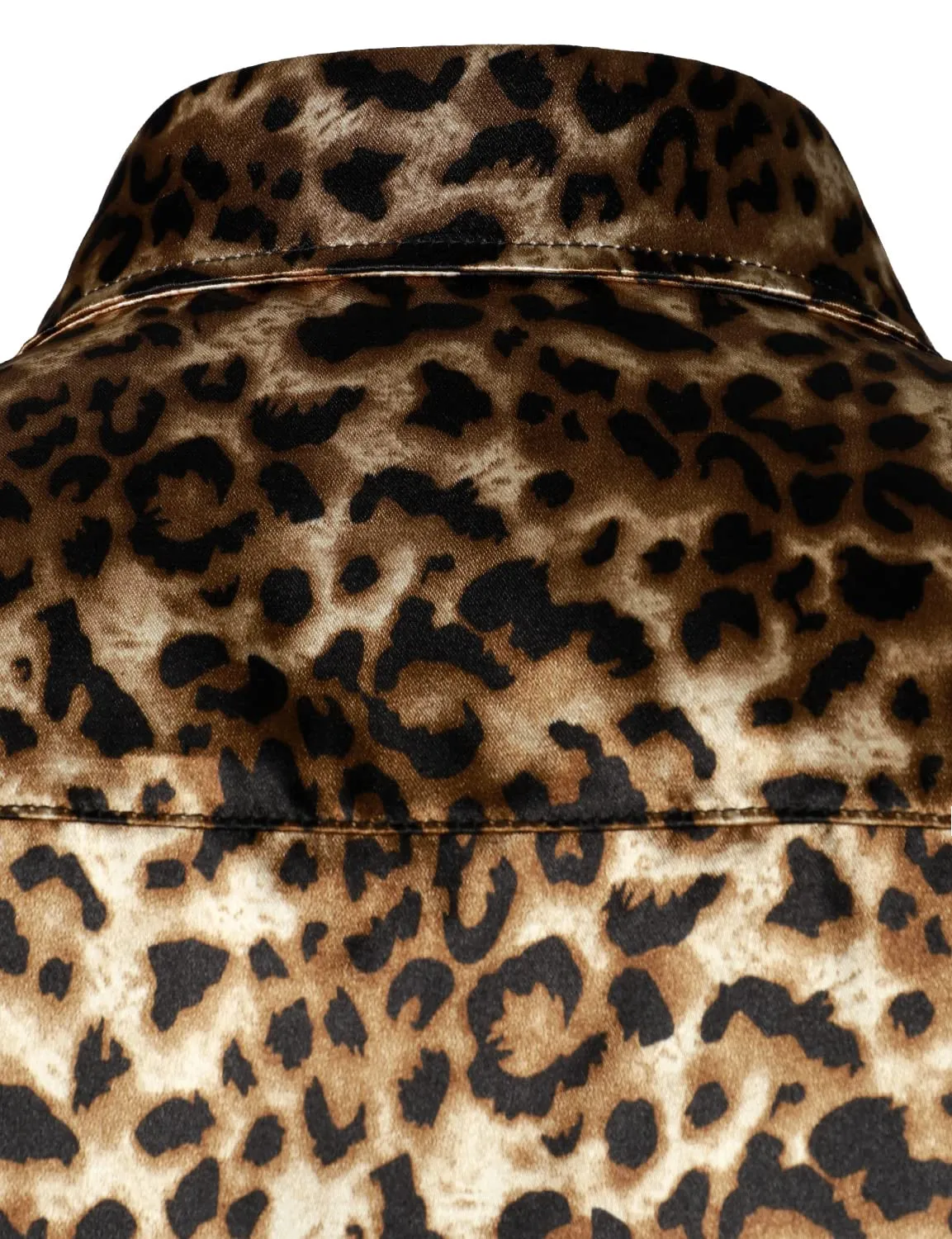 Men's Retro Leopard Button Up Brown Long Sleeve Shirt
