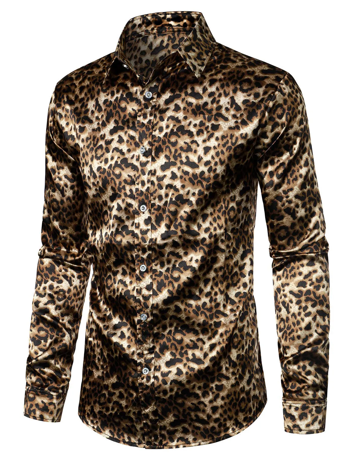 Men's Retro Leopard Button Up Brown Long Sleeve Shirt