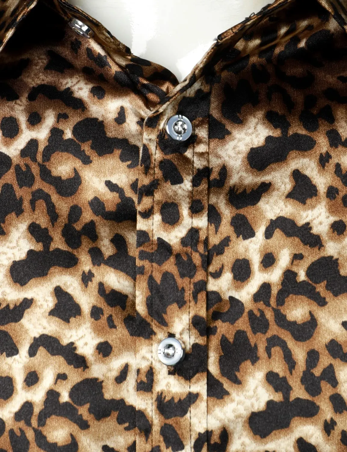 Men's Retro Leopard Button Up Brown Long Sleeve Shirt