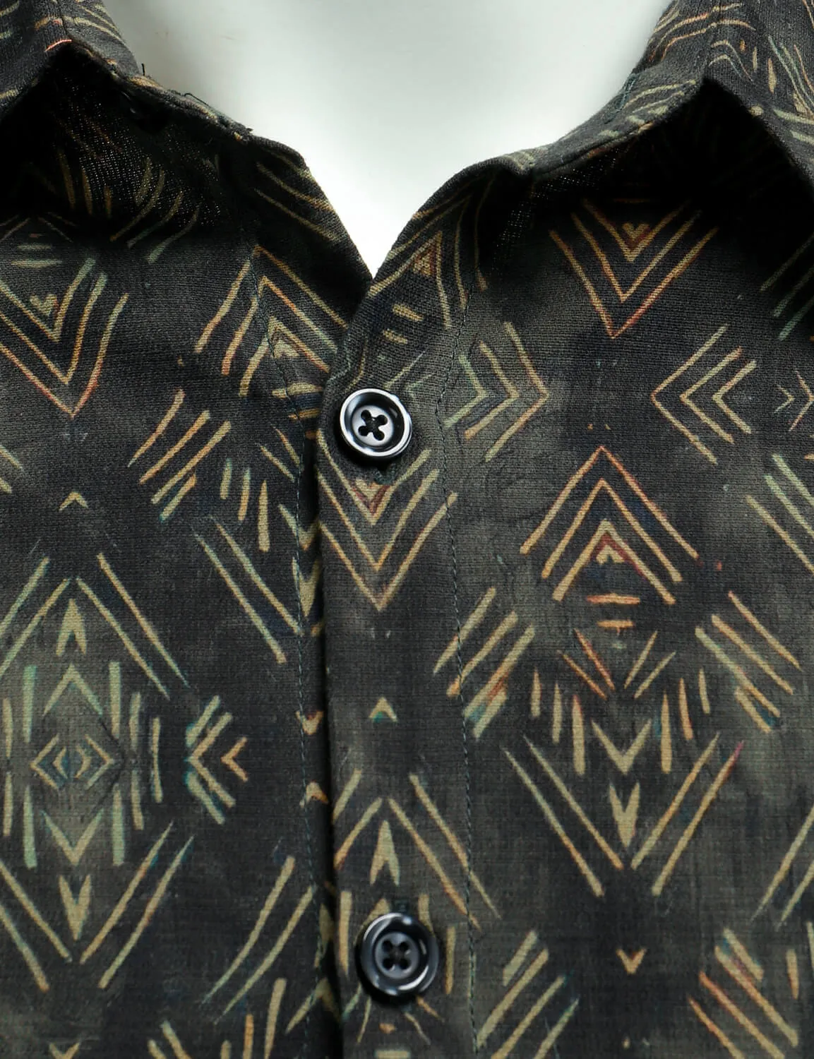 Men's Retro Print Casual Long Sleeve Button Up Shirt