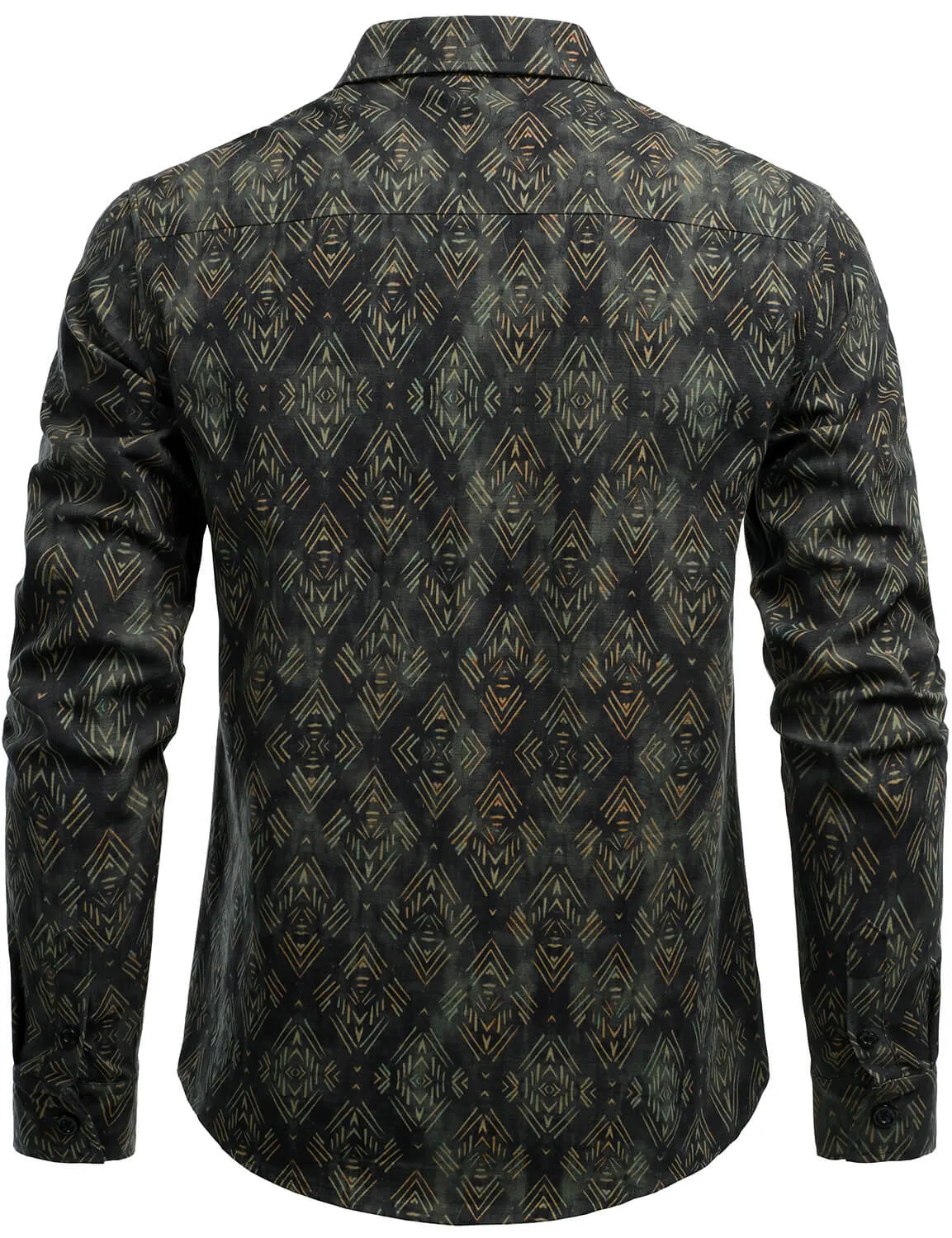 Men's Retro Print Casual Long Sleeve Button Up Shirt