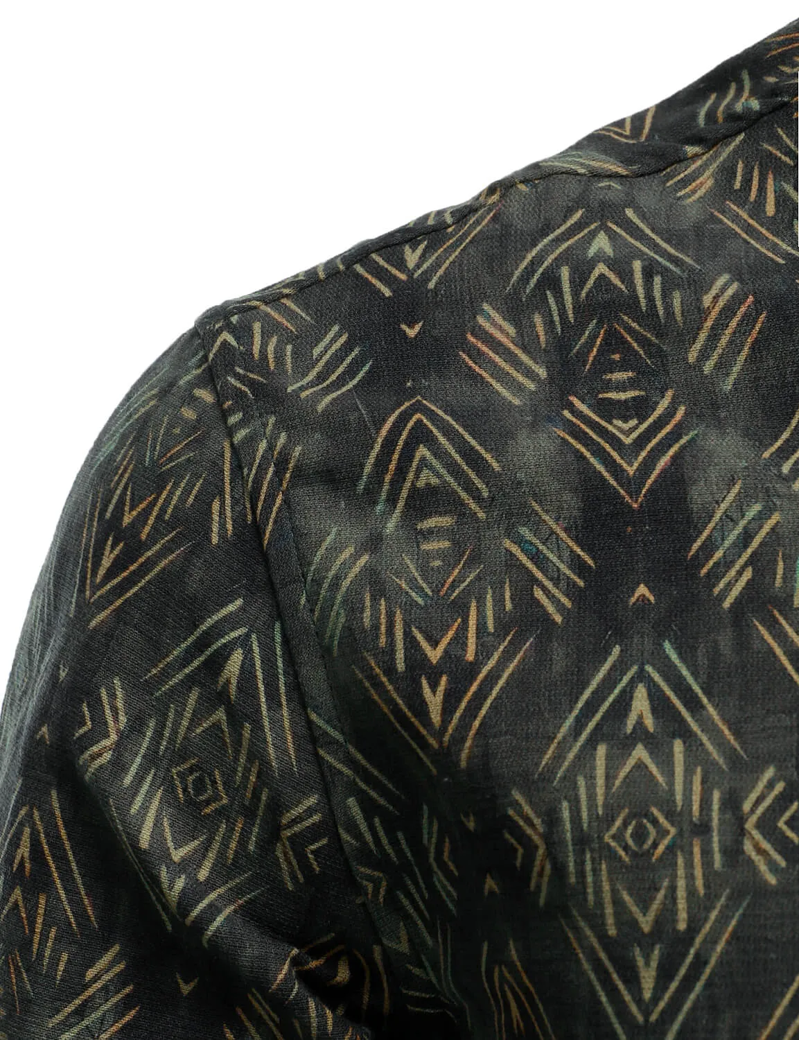 Men's Retro Print Casual Long Sleeve Button Up Shirt