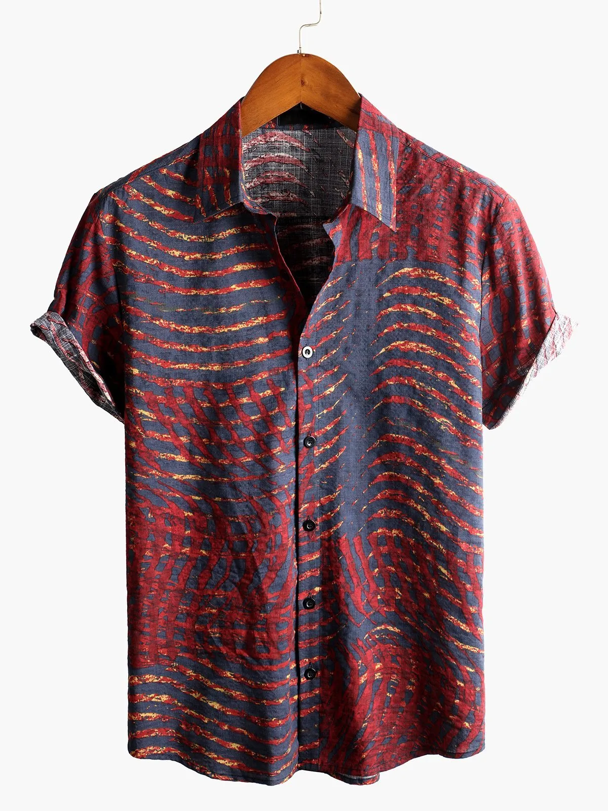 Men's Short Sleeve Striped Printed Retro Shirt
