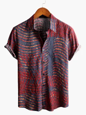 Men's Short Sleeve Striped Printed Retro Shirt
