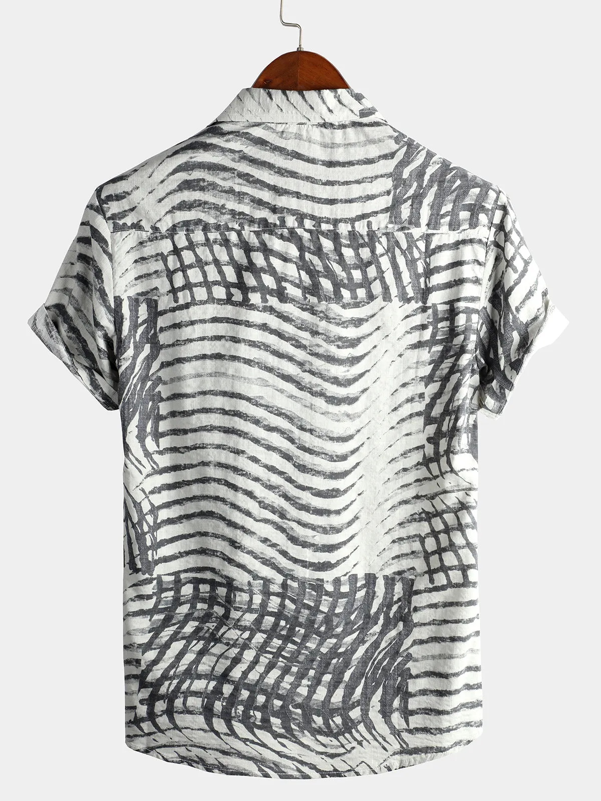 Men's Short Sleeve Striped Printed Retro Shirt