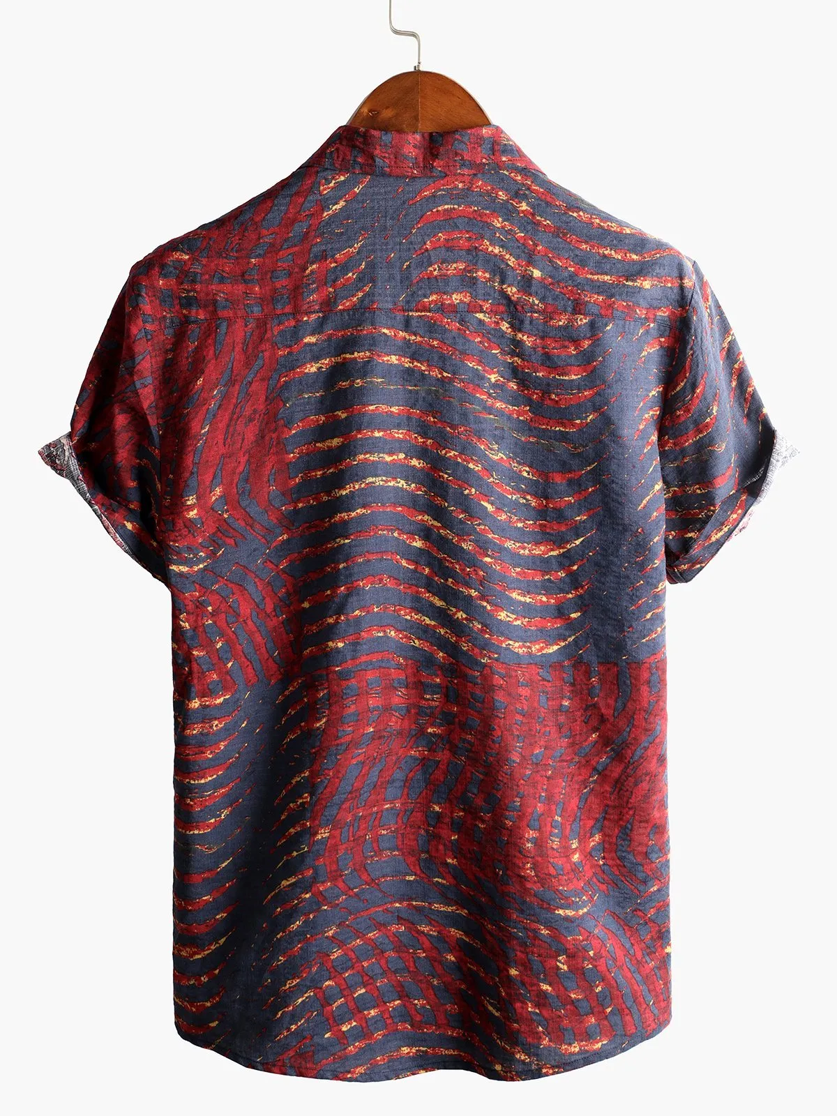 Men's Short Sleeve Striped Printed Retro Shirt
