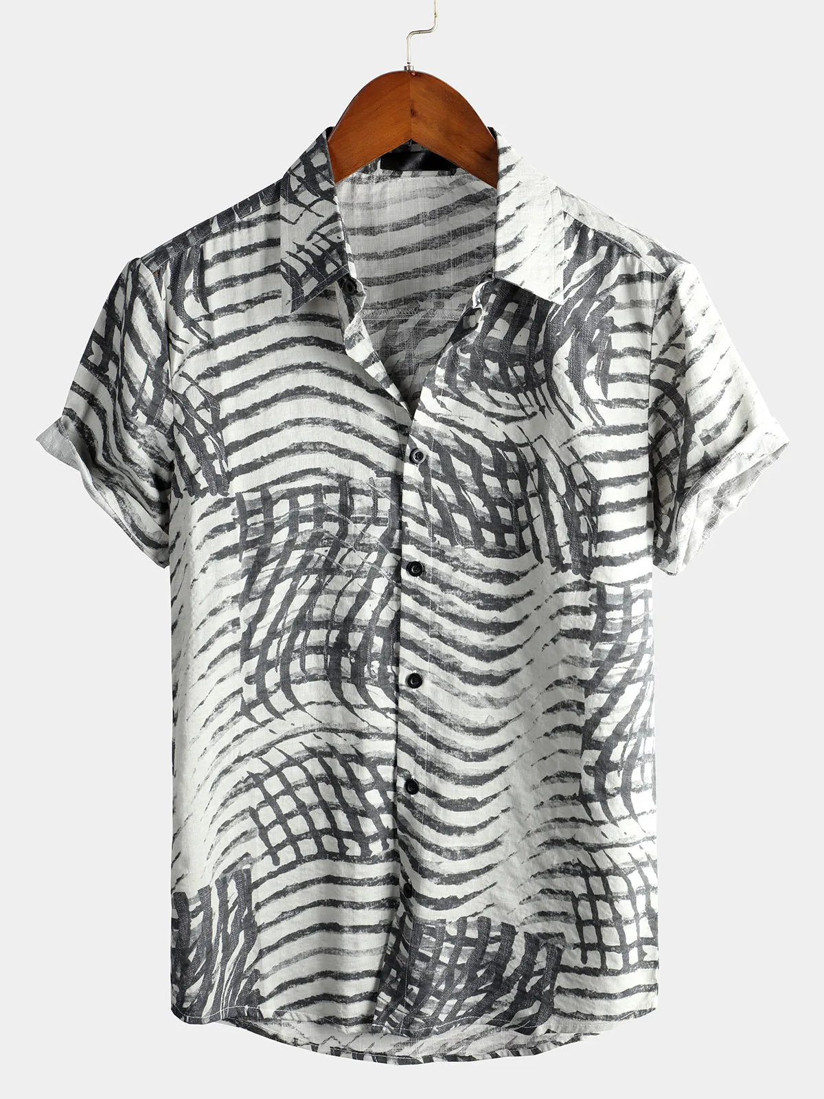 Men's Short Sleeve Striped Printed Retro Shirt