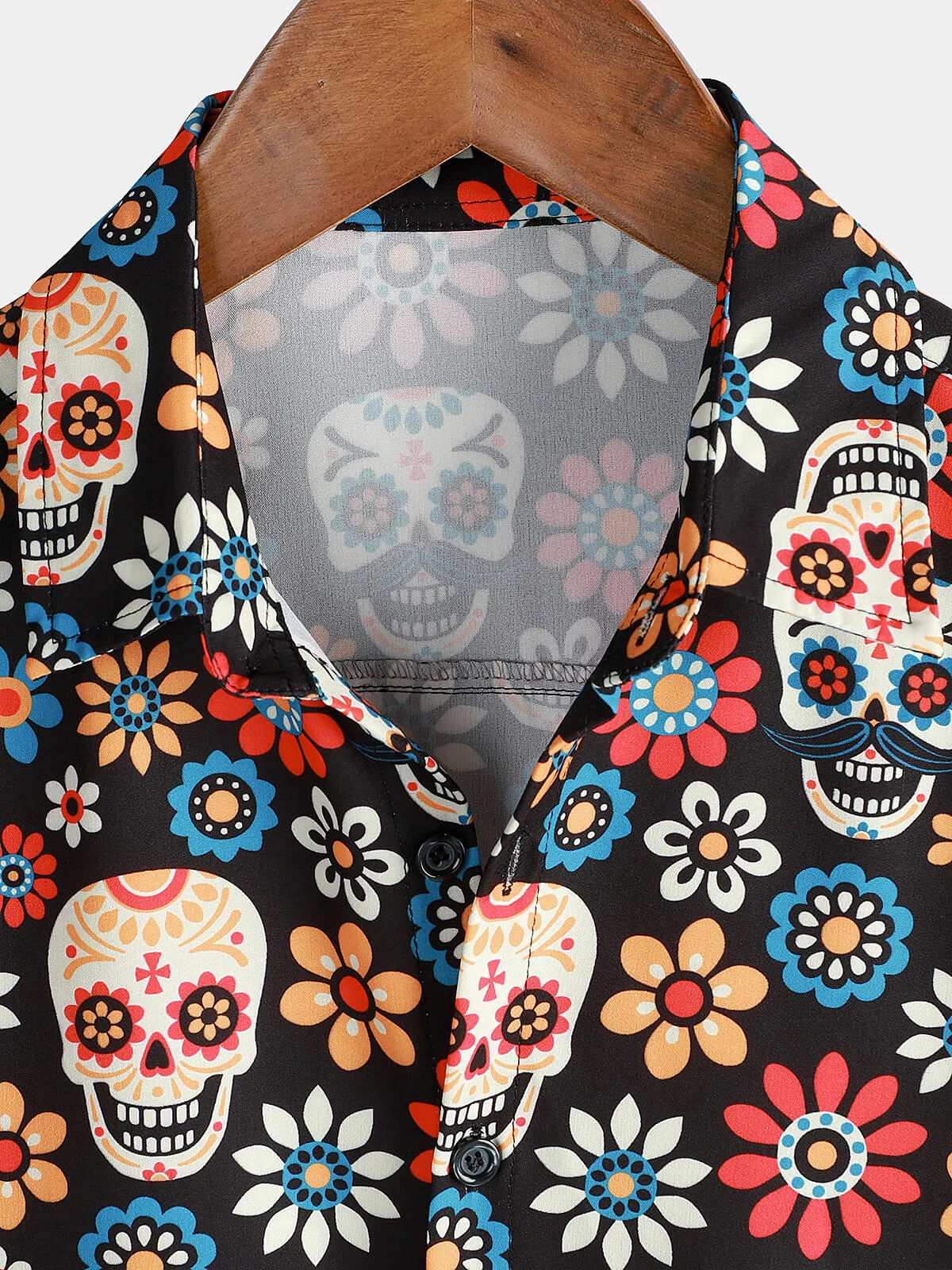 Men's Sugar Skull Punk Rock Holiday Cool Beach Short Sleeve Summer Shirt