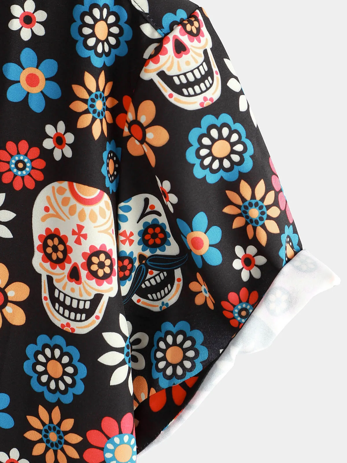 Men's Sugar Skull Punk Rock Holiday Cool Beach Short Sleeve Summer Shirt