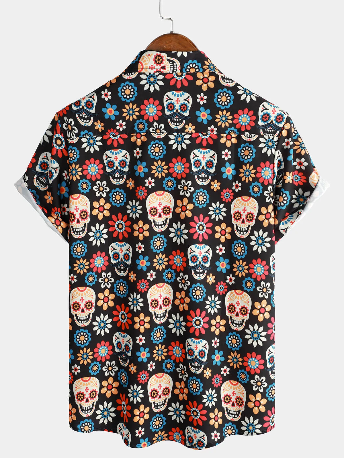 Men's Sugar Skull Punk Rock Holiday Cool Beach Short Sleeve Summer Shirt
