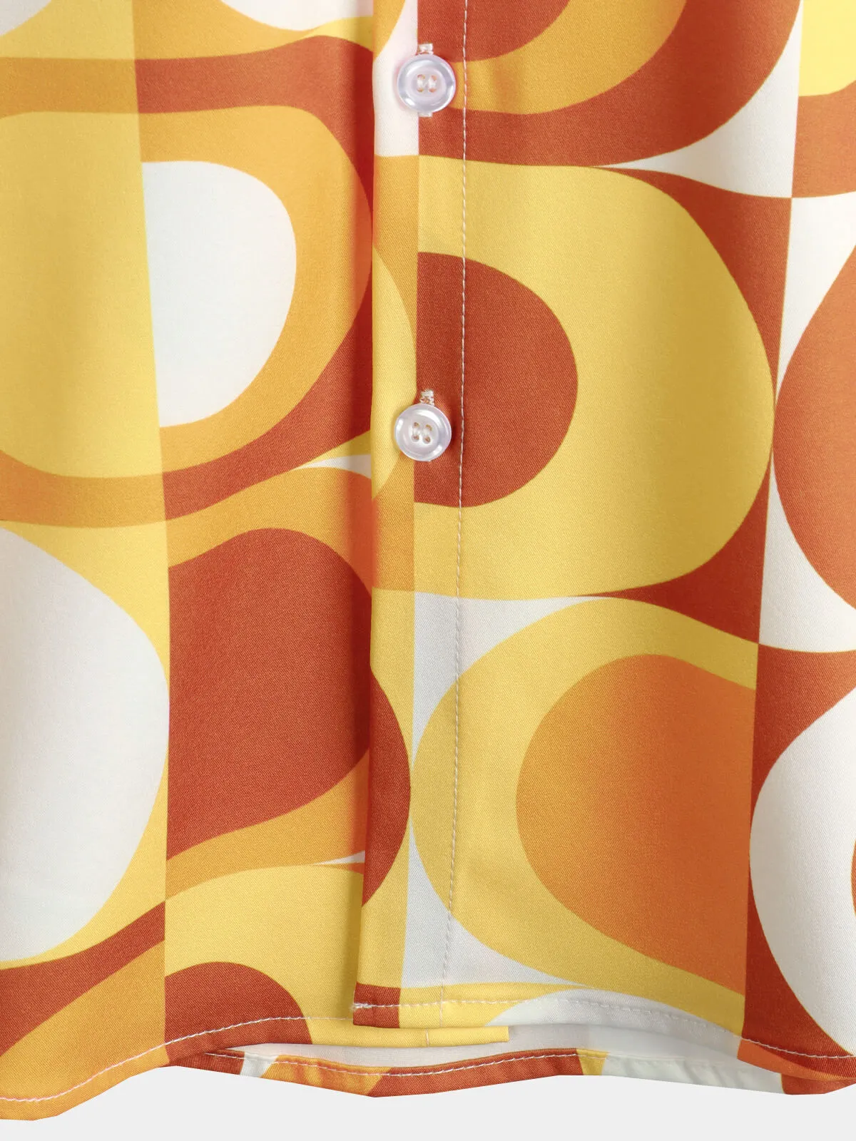 Men's Summer Retro Button Up Vintage Orange 70s Geometric Summer Beach Cool Short Sleeve Shirt