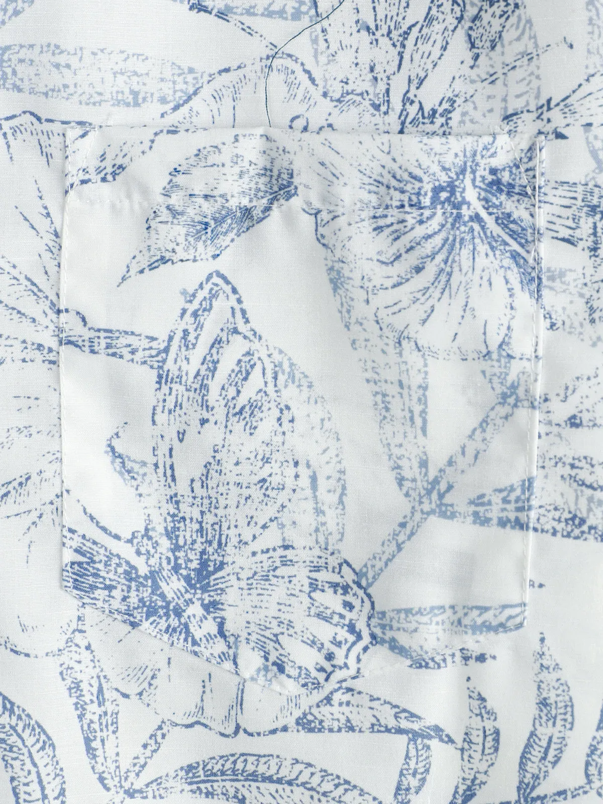Men's Summer Retro Floral Print Pocket Floral Short Sleeve Button Up White Hawaiian Shirt
