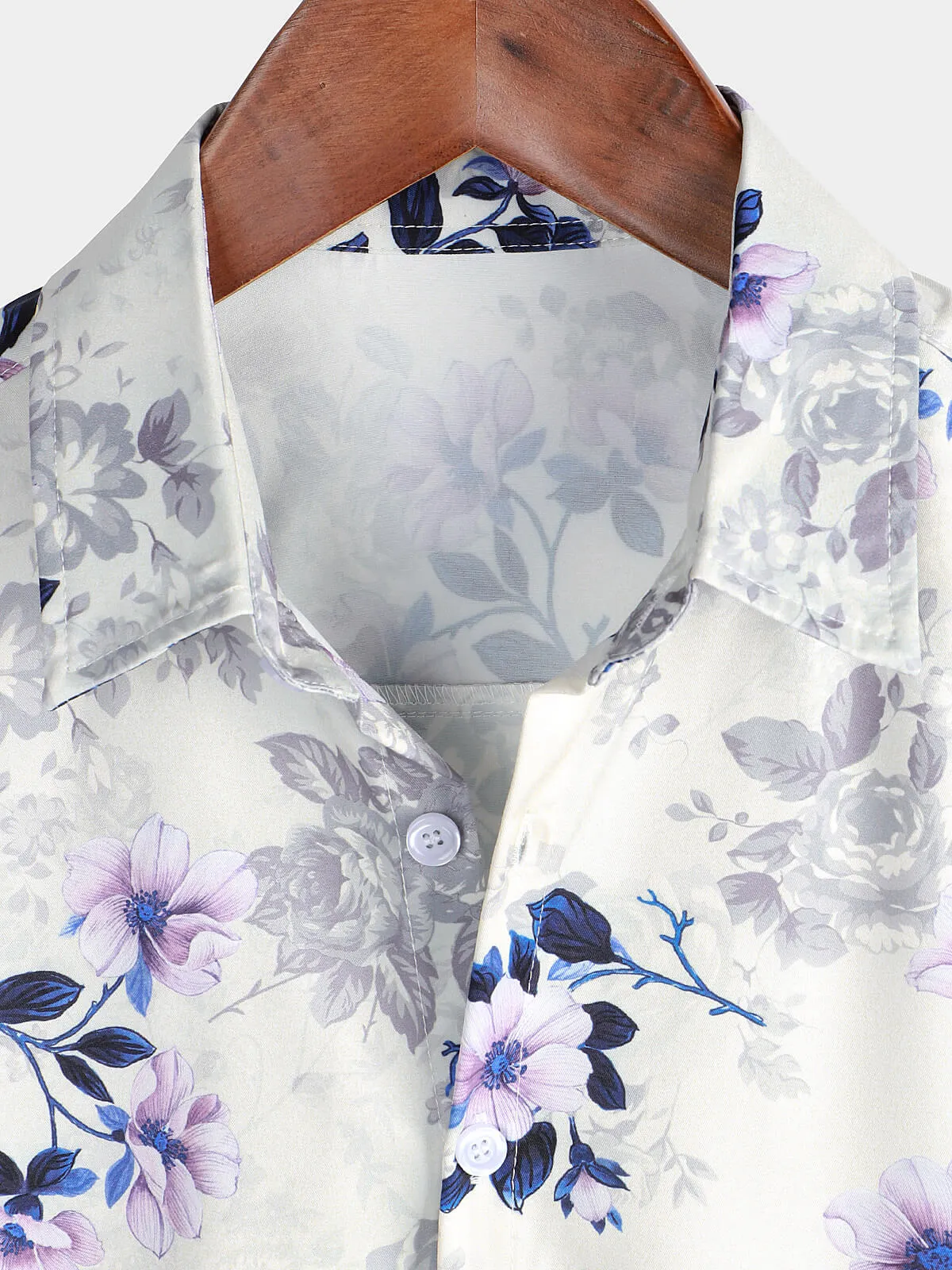Men's Summer Short Sleeve Floral Print Casual Button Up Shirt