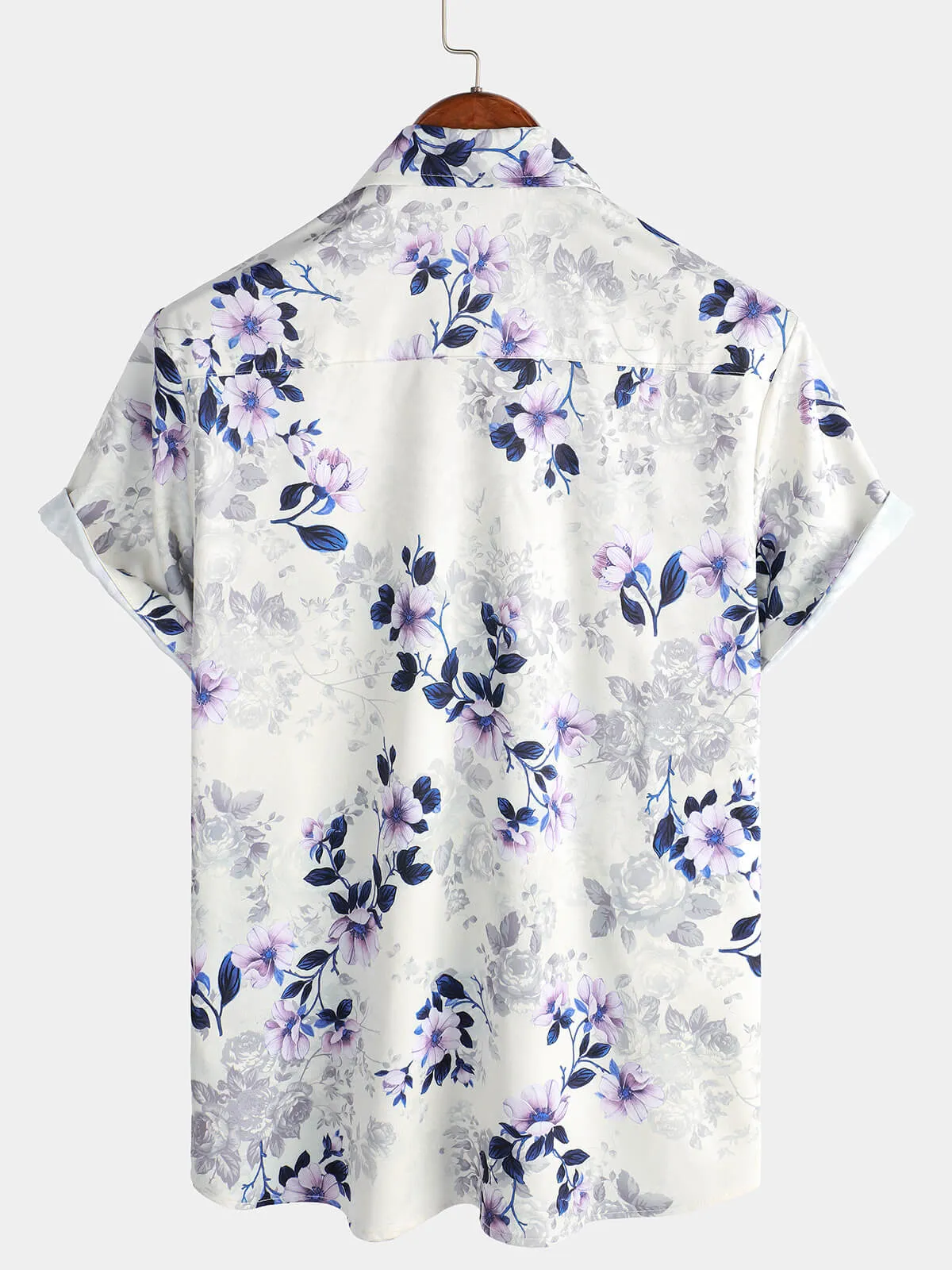 Men's Summer Short Sleeve Floral Print Casual Button Up Shirt