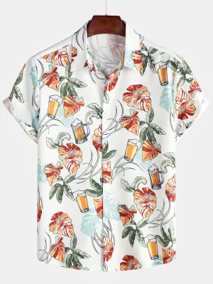 Men's Summer Tropical Beer Beach Button Up Short Sleeve Shirt