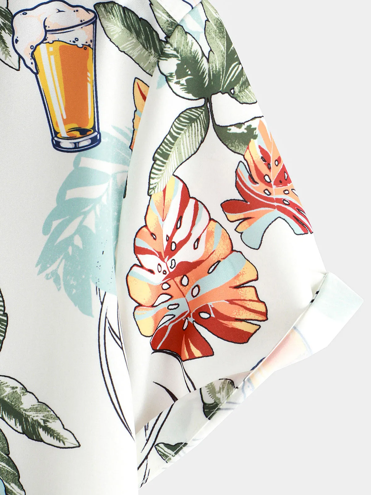 Men's Summer Tropical Beer Beach Button Up Short Sleeve Shirt