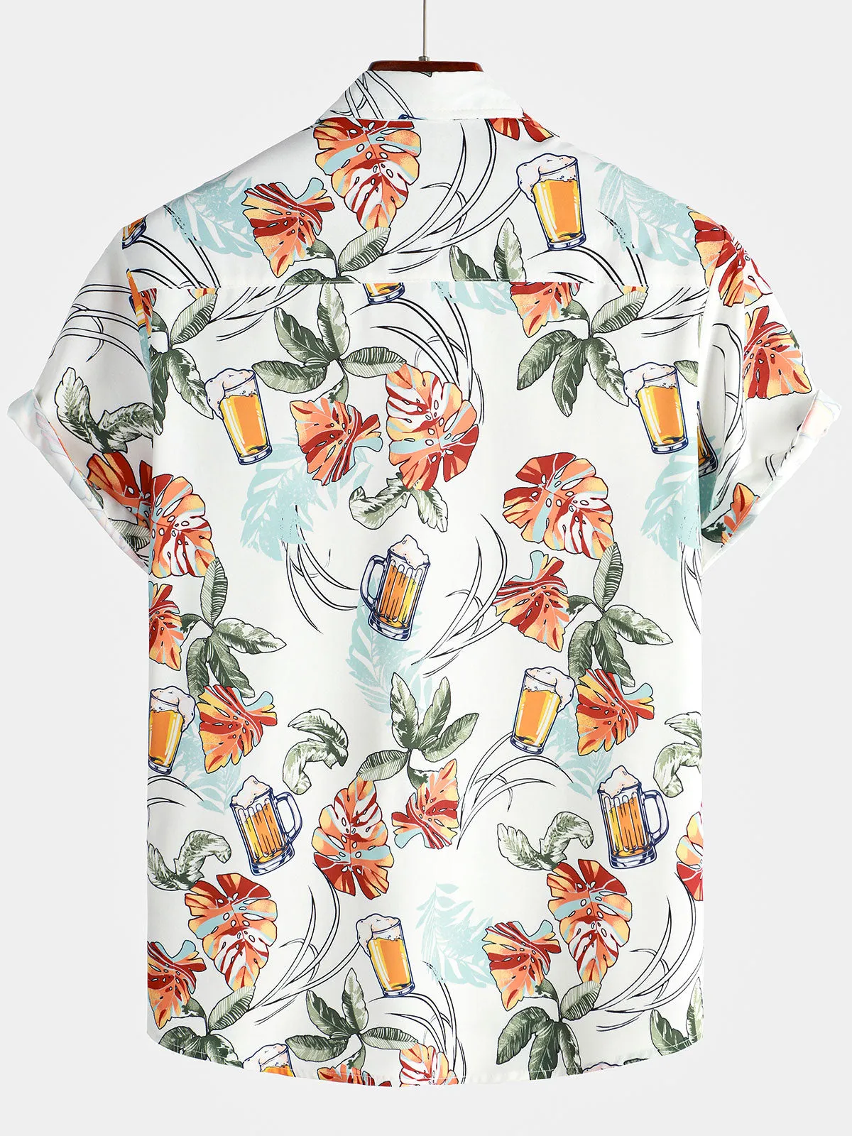 Men's Summer Tropical Beer Beach Button Up Short Sleeve Shirt