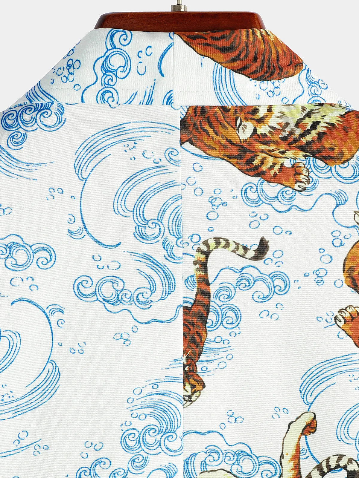 Men's Tiger Animal Print Summer Short Sleeve Cool Hawaiian Beach Button Up Pocket Shirt