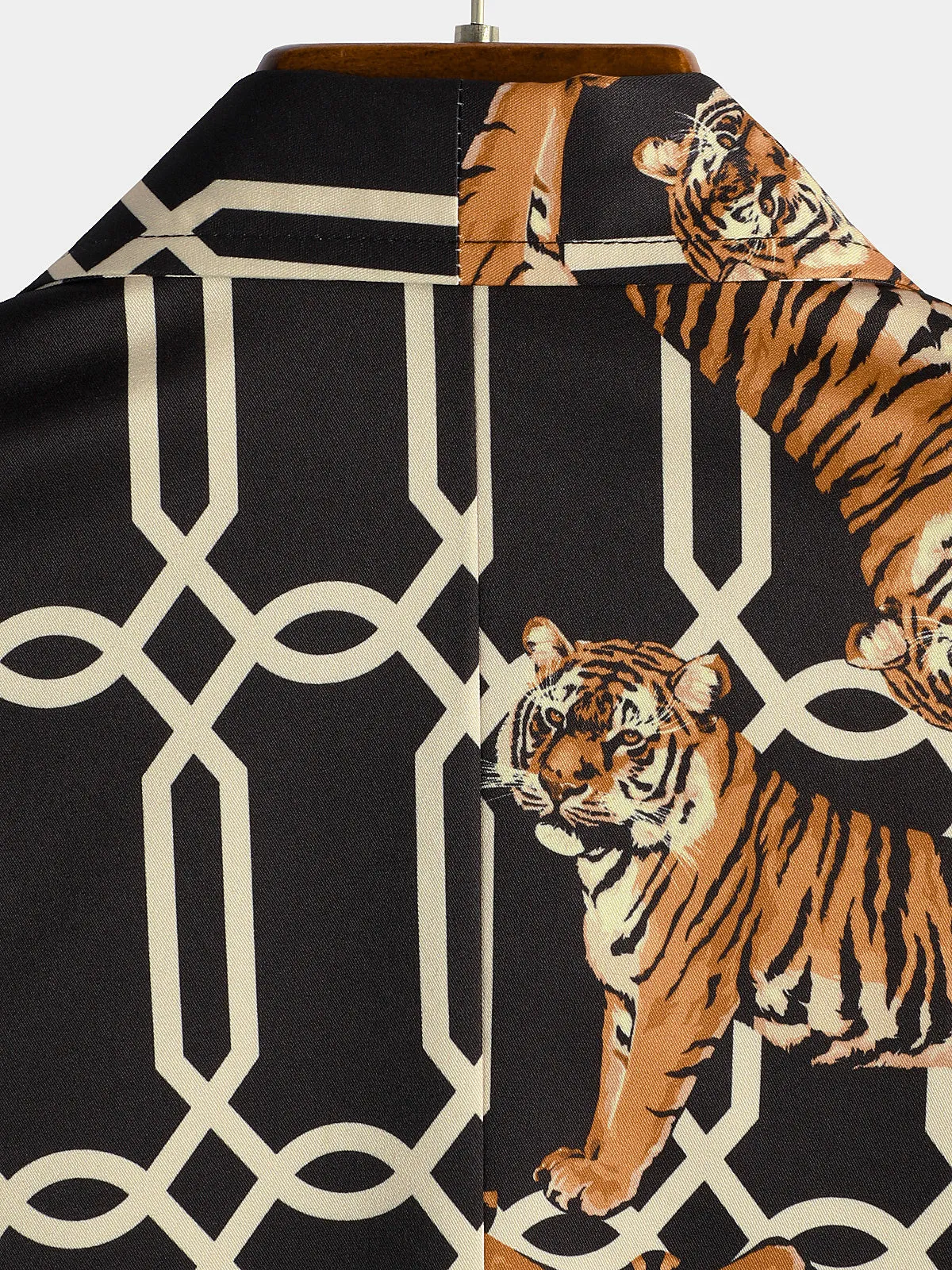 Men's Tiger Print Summer Pocket Short Sleeve Shirt