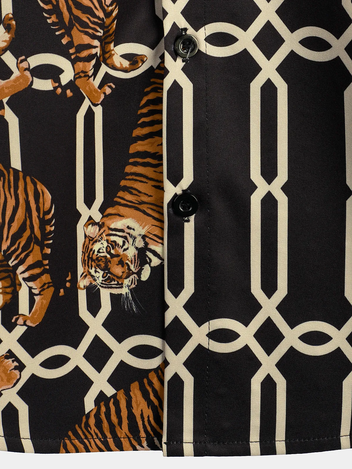 Men's Tiger Print Summer Pocket Short Sleeve Shirt