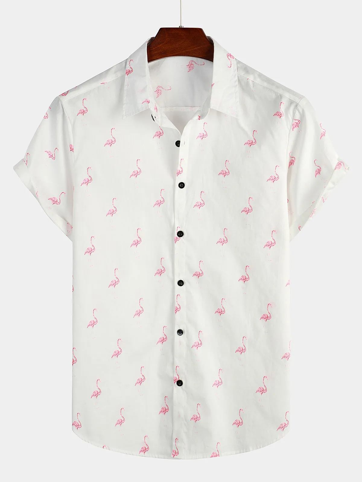 Men's Tropical Flamingo Animal Button Up Casual Hawaiian Holiday Short Sleeve Shirt