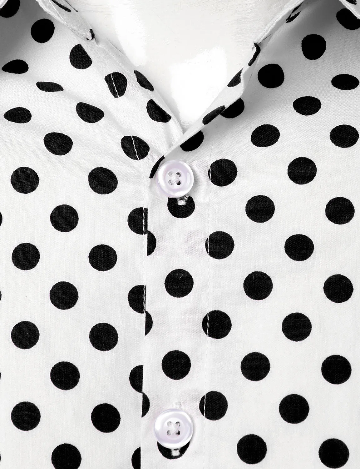 Men's Vintage Black Polka Dots Cotton Long Sleeve Button Up Shirt
