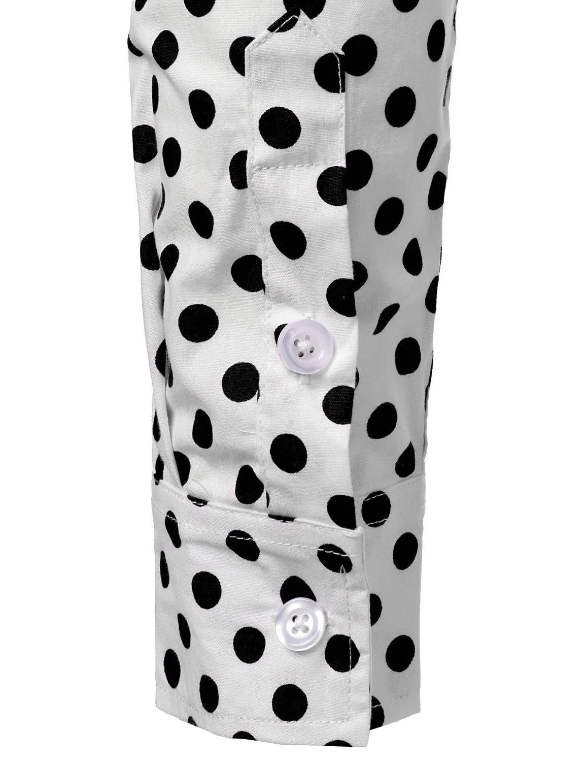 Men's Vintage Black Polka Dots Cotton Long Sleeve Button Up Shirt