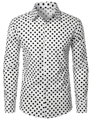 Men's Vintage Black Polka Dots Cotton Long Sleeve Button Up Shirt