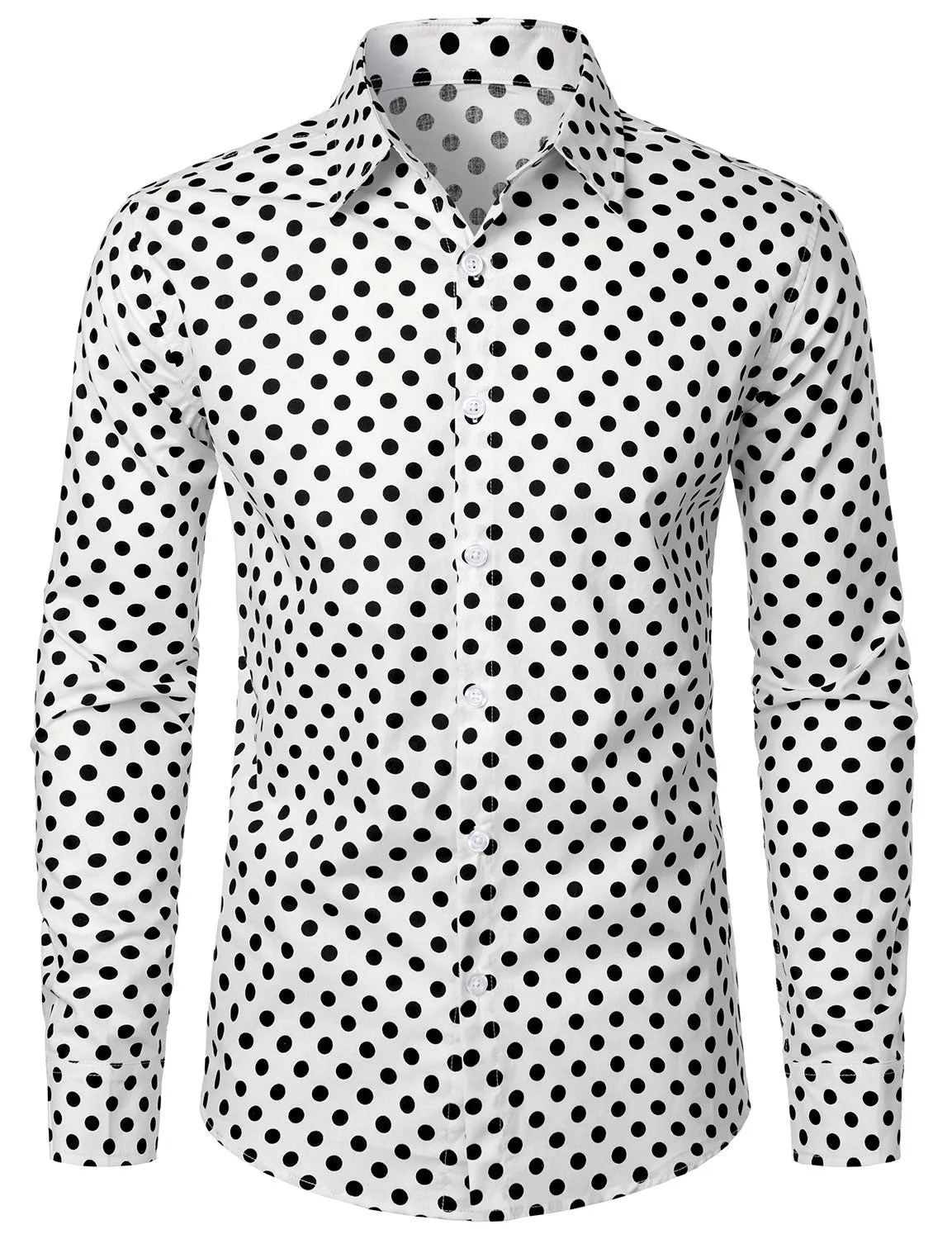 Men's Vintage Black Polka Dots Cotton Long Sleeve Button Up Shirt
