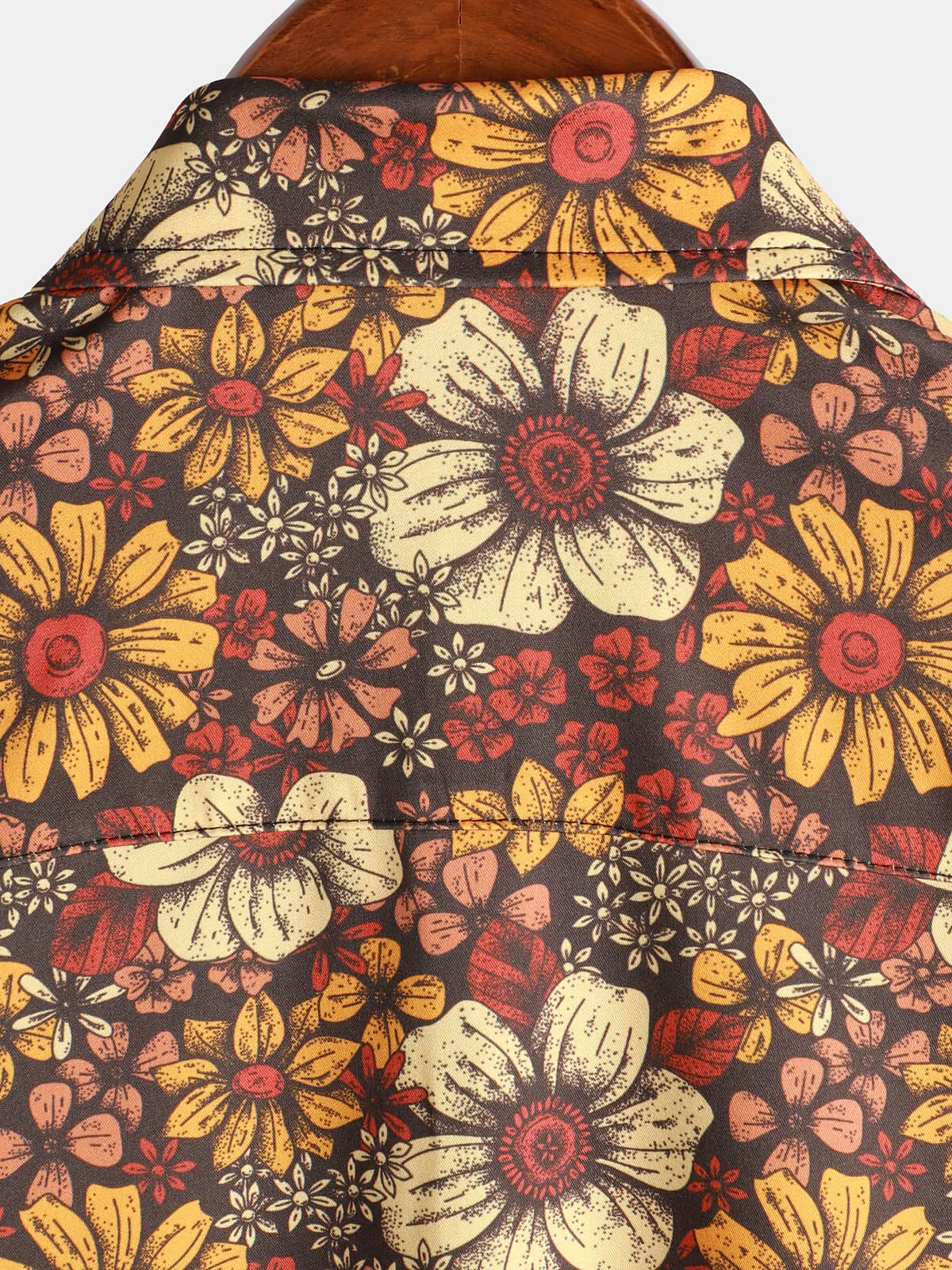Men's Vintage Floral Button Up 70s Short Sleeve Beach Summer Retro Brown Hawaiian Shirt