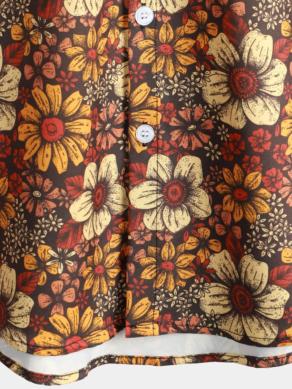 Men's Vintage Floral Button Up 70s Short Sleeve Beach Summer Retro Brown Hawaiian Shirt
