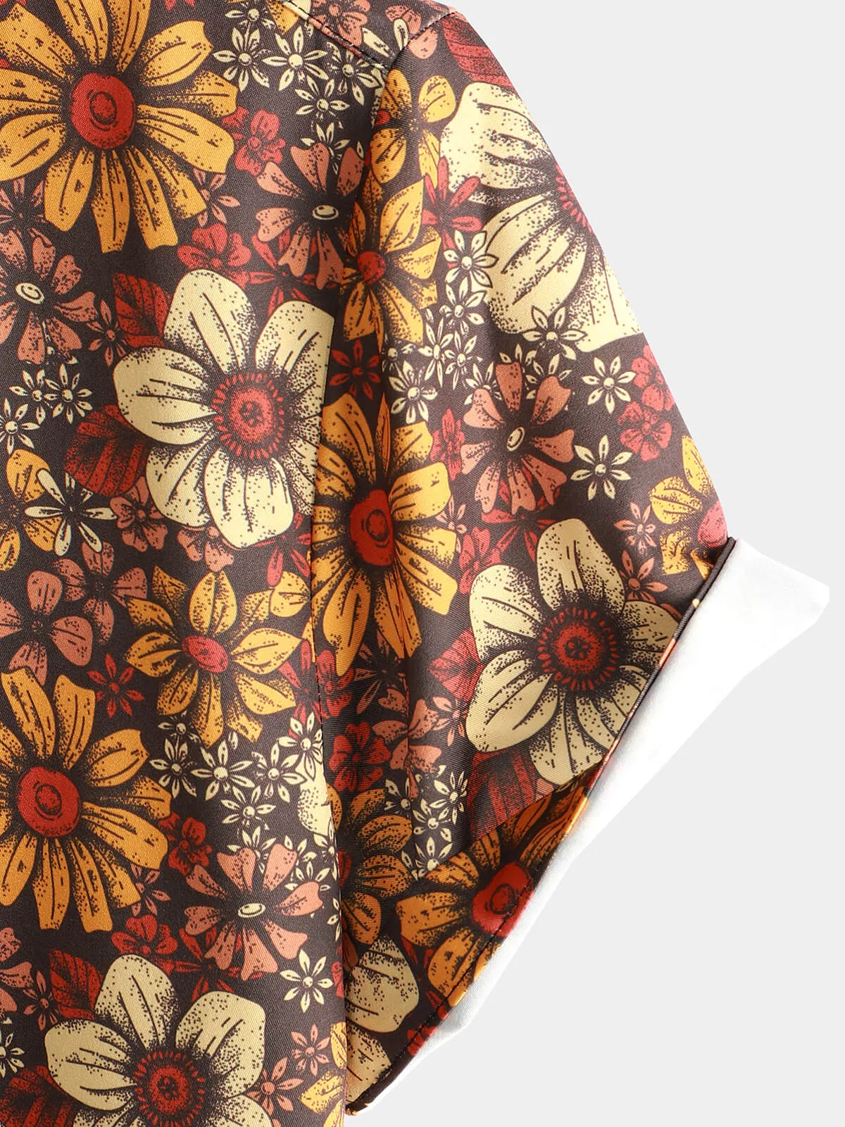 Men's Vintage Floral Button Up 70s Short Sleeve Beach Summer Retro Brown Hawaiian Shirt