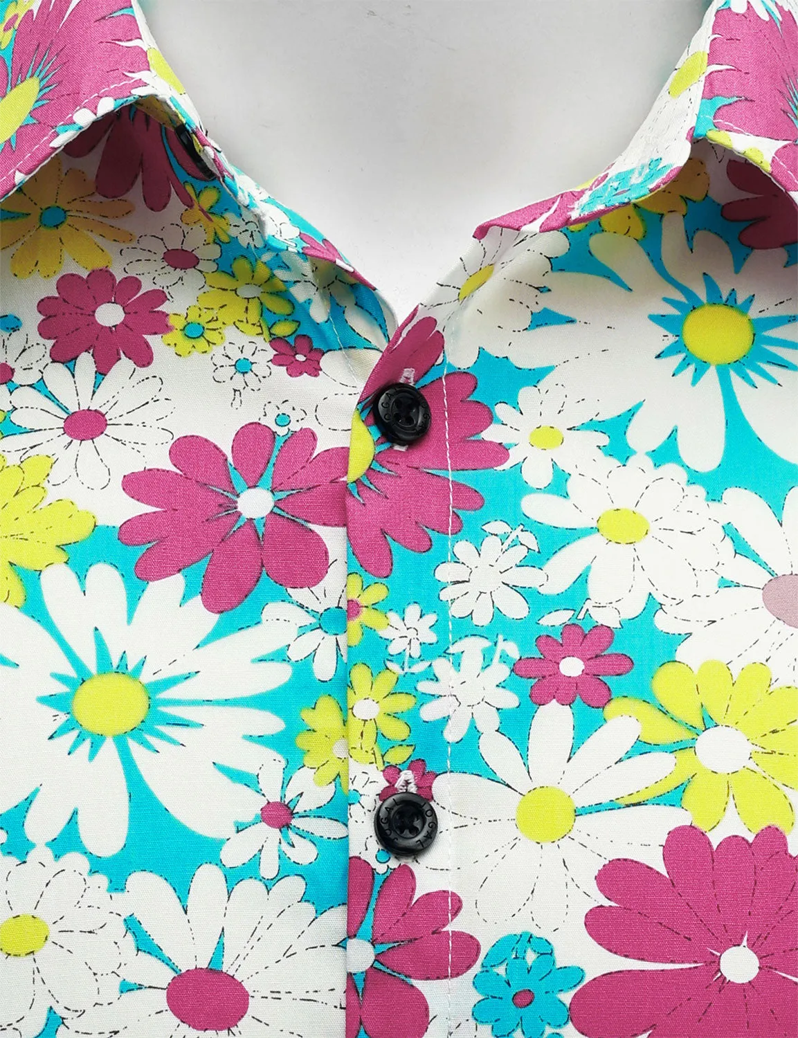 Men's Vintage Floral Pink Cotton Button Up Long Sleeve Shirt
